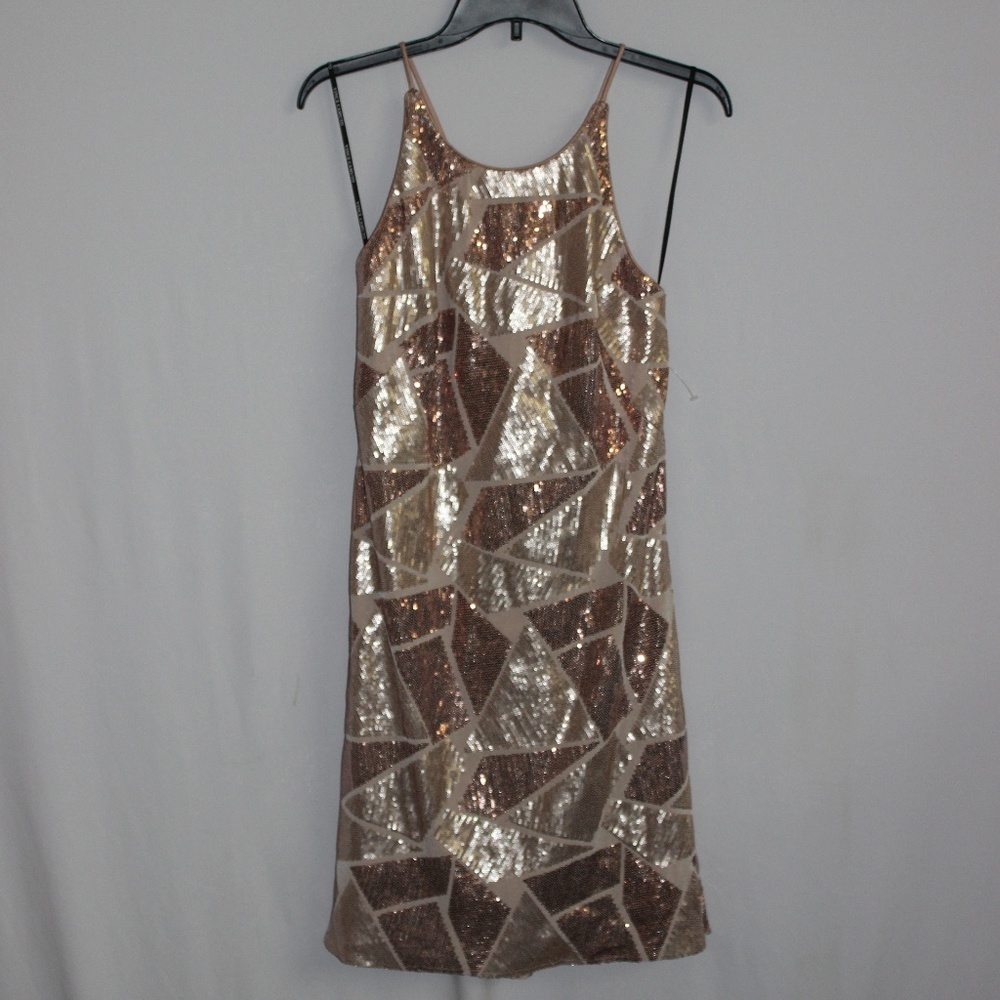 Vince Camuto Sequin A-line Dress Goldblush 6